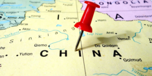 pushpin marking on China map